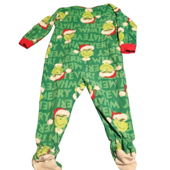 The Grinch Size Toddler 18M Unisex Zip Up Fleece Pajamas Footed - Picture 2 of 4